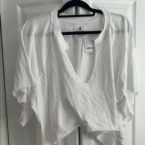 Free People Movement white oversized tshirt top coverup crop Top size LG